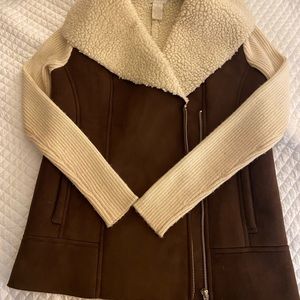 Never worn faux suede and shearling zip up sweater/coat from Neiman’s 2 yrs ago